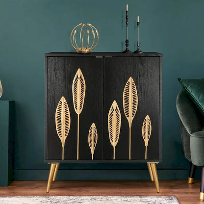 Evari Mid-century Modern 2-Door Accent Cabinet Sideboard Antique Gold Storage Shelf for Living/ Dining Room