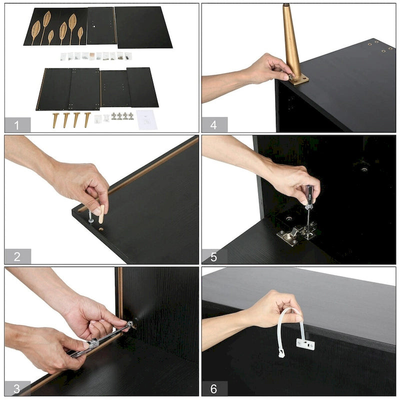 Evari Mid-century Modern 2-Door Accent Cabinet Sideboard Antique Gold Storage Shelf for Living/ Dining Room