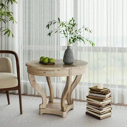 Curved Legs Farmhouse Style Small Size Round Dining Table