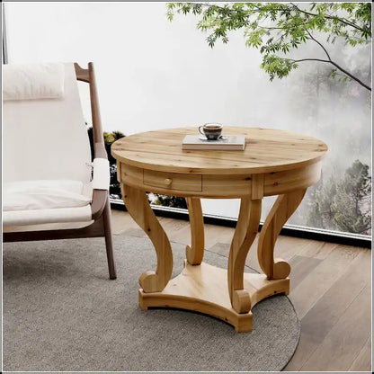 Curved Legs Farmhouse Style Small Size Round Dining Table