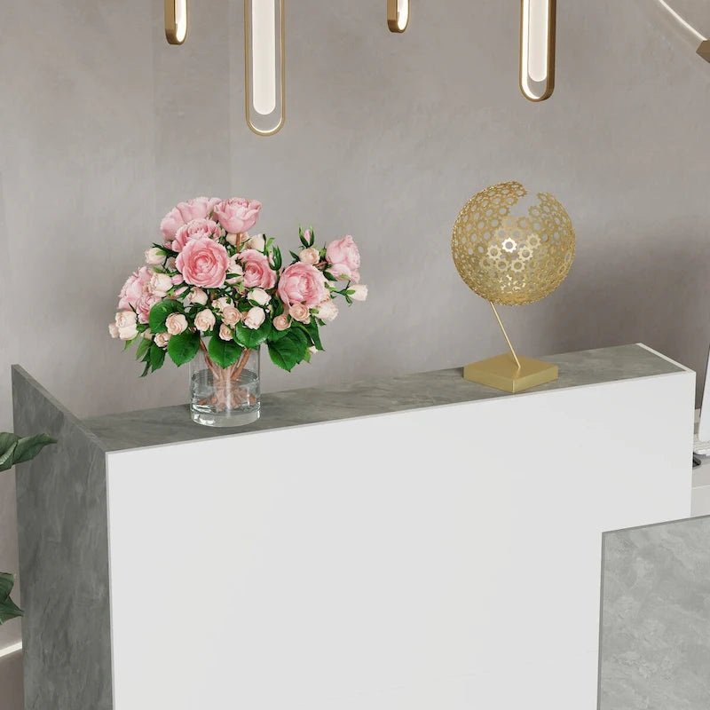 Reception Desk in White with Computer Surface and 4 Shelves