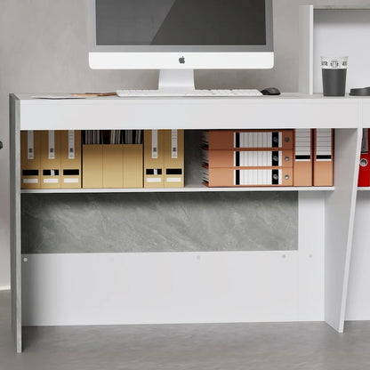 Reception Desk in White with Computer Surface and 4 Shelves
