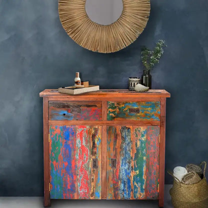 Marina Del Rey Recycled Teak Wood Linen Cabinet with 2 doors and 2 drawers