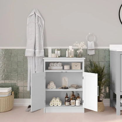 Floor Cabinet Storage Organizer with Magnetic Closure Doors and Shelves