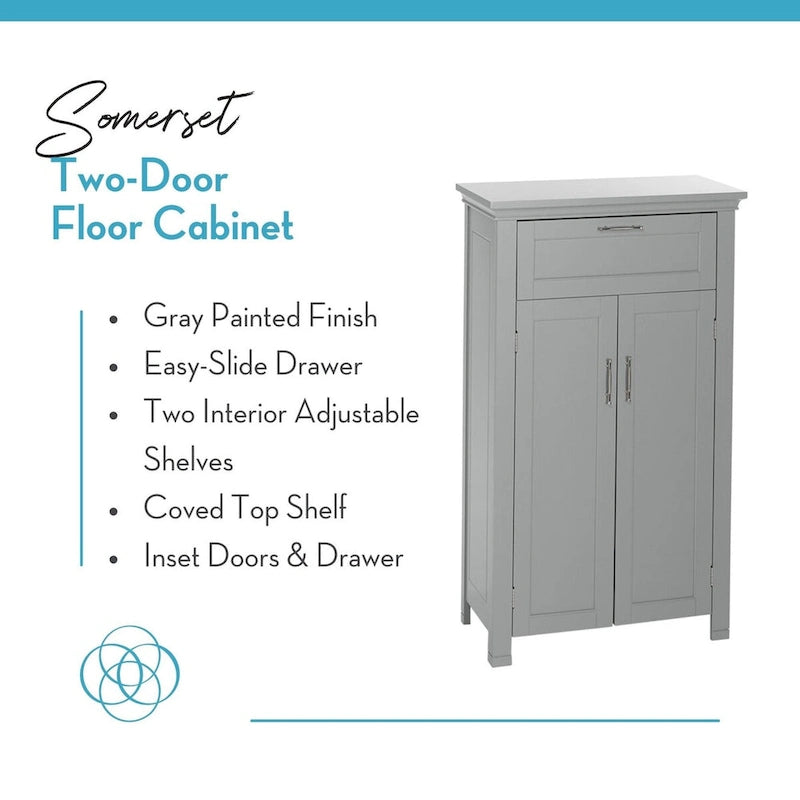 RiverRidge Somerset Two-Door Bathroom and Laundry Storage Cabinet with Drawer and Adjustable Shelf - Gray - N/A