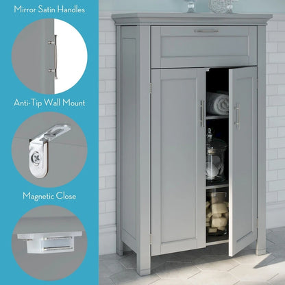 RiverRidge Somerset Two-Door Bathroom and Laundry Storage Cabinet with Drawer and Adjustable Shelf - Gray - N/A