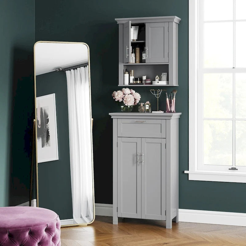 RiverRidge Somerset Two-Door Bathroom and Laundry Storage Cabinet with Drawer and Adjustable Shelf - Gray - N/A