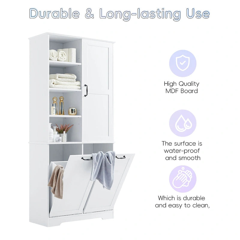 Bathroom Storage Cabinet with Doors, Drawers & Tilt-Out Laundry Hamper