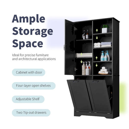 Bathroom Storage Cabinet with Doors, Drawers & Tilt-Out Laundry Hamper