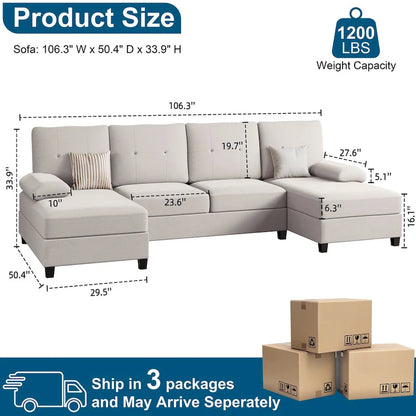 Futzca Sectional Sofa Couches for Living Room, 4 Seat U-Shaped Sofa