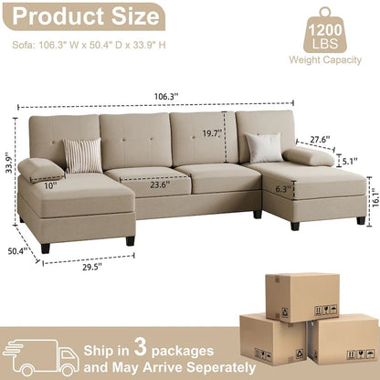 Futzca Sectional Sofa Couches for Living Room, 4 Seat U-Shaped Sofa