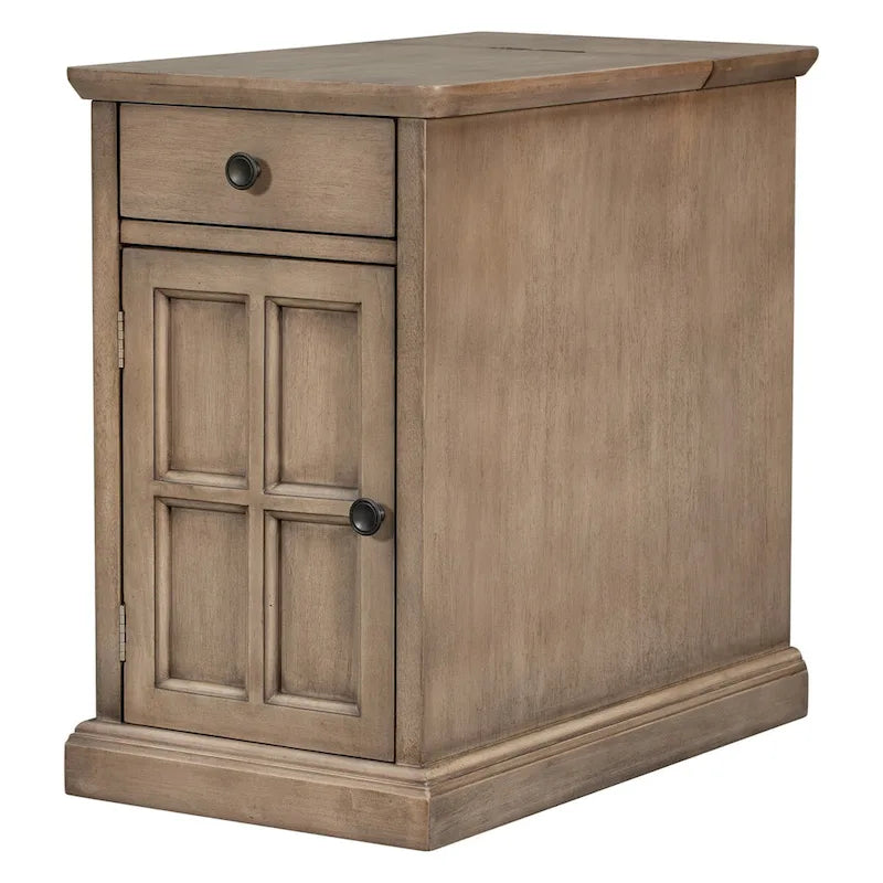 Classic Vintage Living Room End Table Side Table with USB Ports and One Multifunctional Drawer with Cup Holders