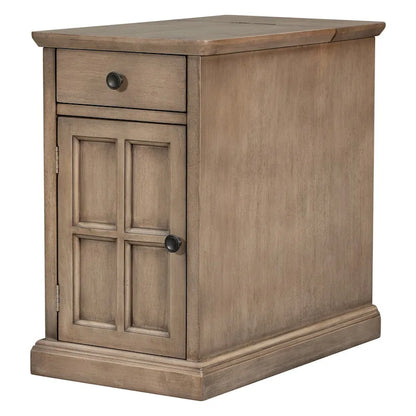 Classic Vintage Living Room End Table Side Table with USB Ports and One Multifunctional Drawer with Cup Holders