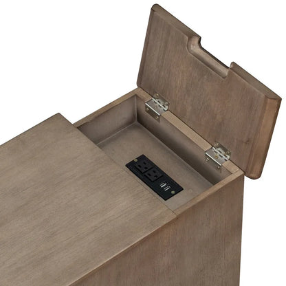 Classic Vintage Living Room End Table Side Table with USB Ports and One Multifunctional Drawer with Cup Holders