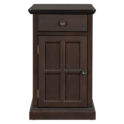 Classic Vintage Living Room End Table Side Table with USB Ports and One Multifunctional Drawer with Cup Holders