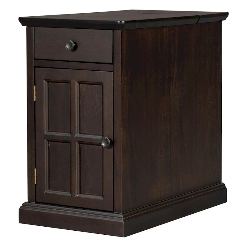 Classic Vintage Living Room End Table Side Table with USB Ports and One Multifunctional Drawer with Cup Holders