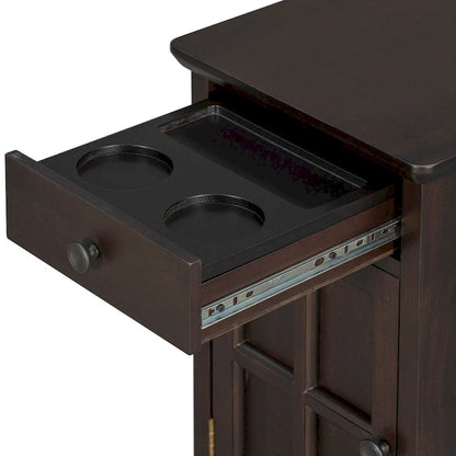 Classic Vintage Living Room End Table Side Table with USB Ports and One Multifunctional Drawer with Cup Holders