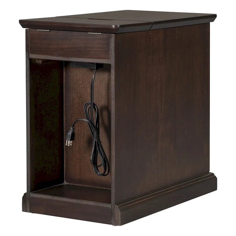 Classic Vintage Living Room End Table Side Table with USB Ports and One Multifunctional Drawer with Cup Holders