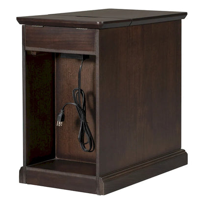 Classic Vintage Living Room End Table Side Table with USB Ports and One Multifunctional Drawer with Cup Holders