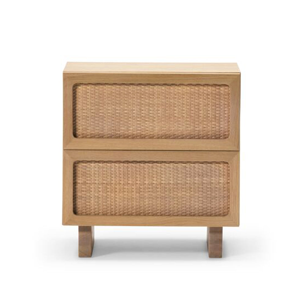 Cane Double Drawer Nightstand