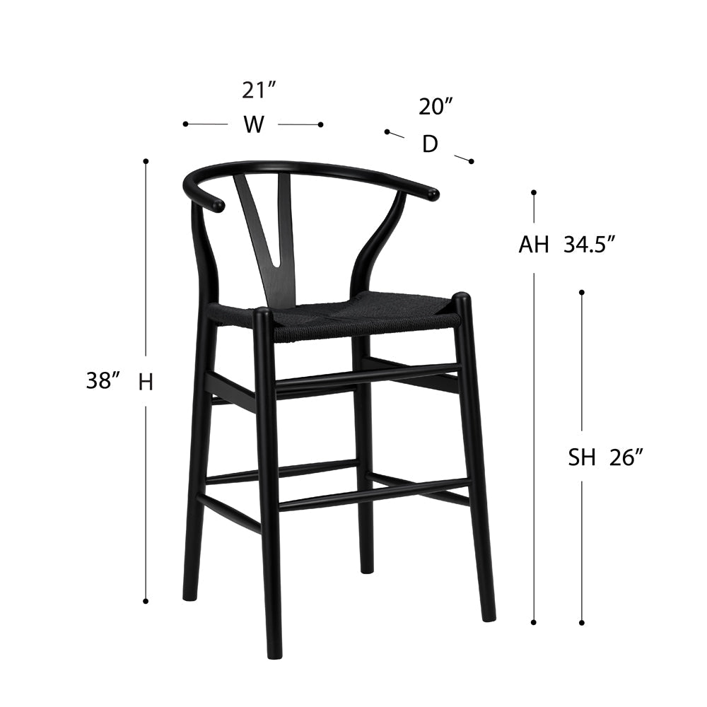 Wishbone Stool - Black with Black Rope Seat