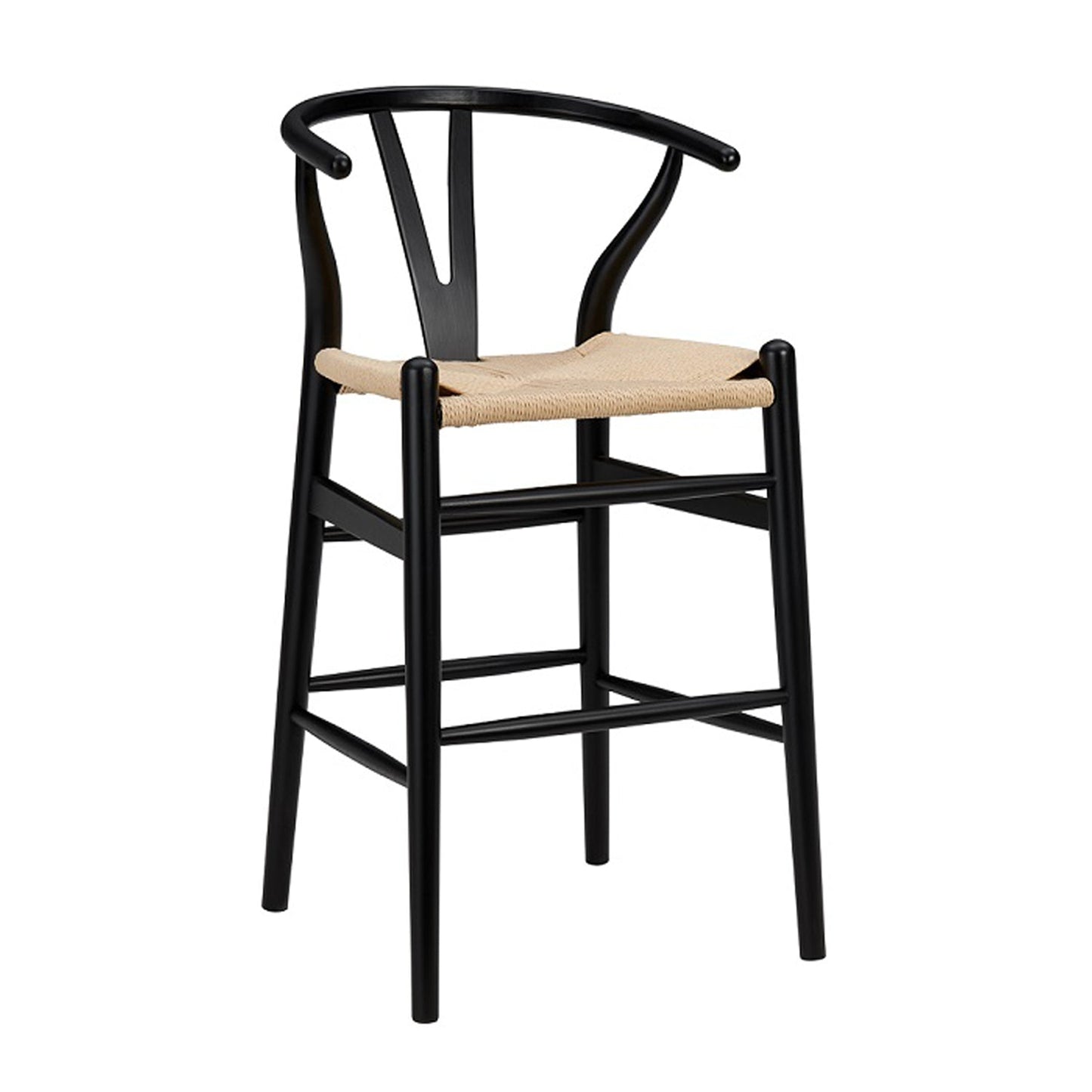 Wishbone Stool - Black with Natural Rope Seat