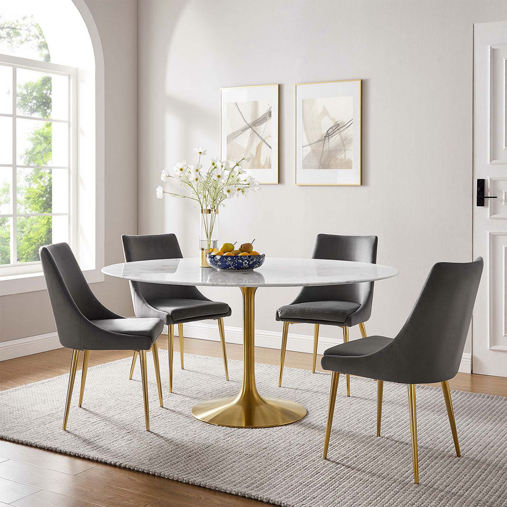 Round Tulip Dining Table - Gold Base