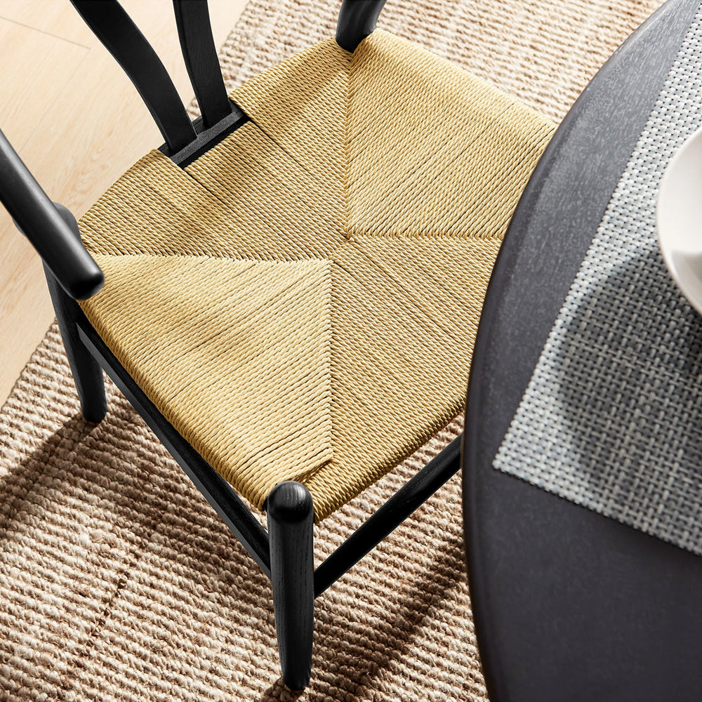 Wishbone Chair - Black with Natural Rope Seat