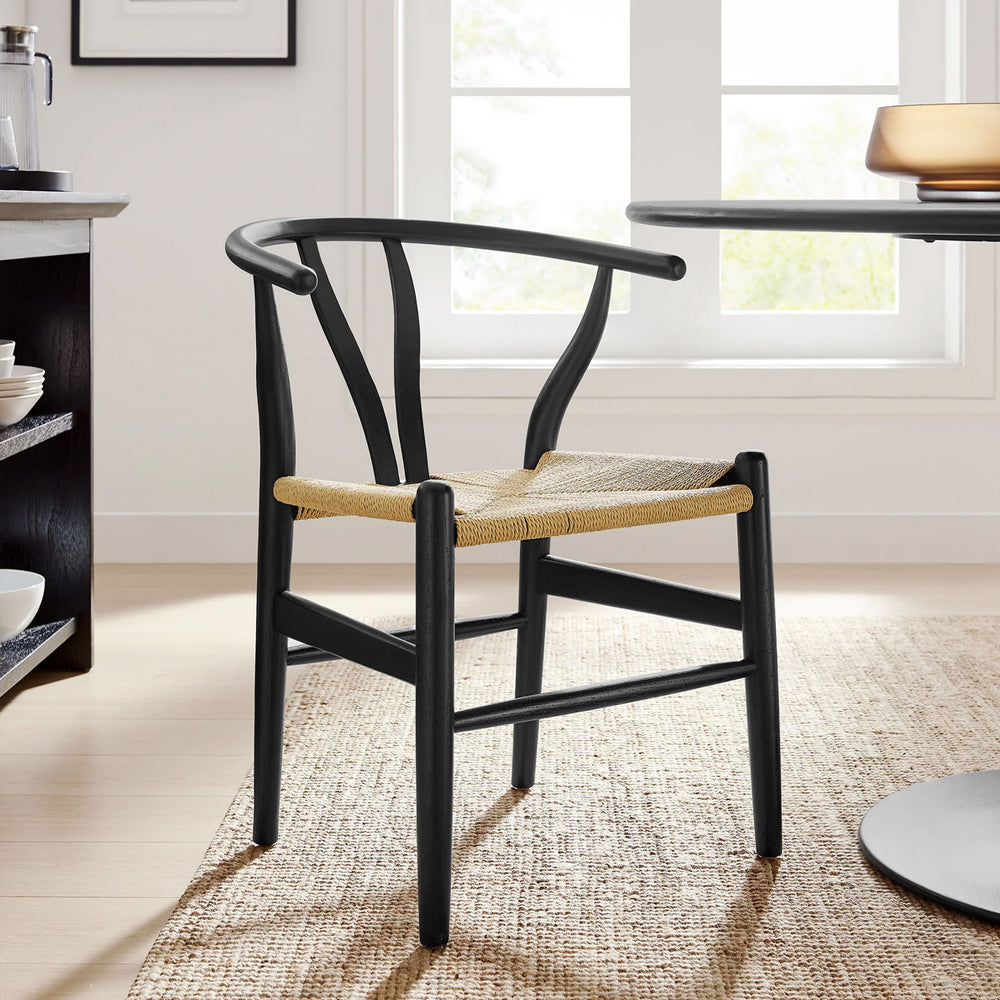 Wishbone Chair - Black with Natural Rope Seat